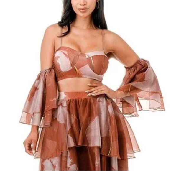 New Plus Size 3 pc ruffle chiffon skirt set - Picture 3 of 3